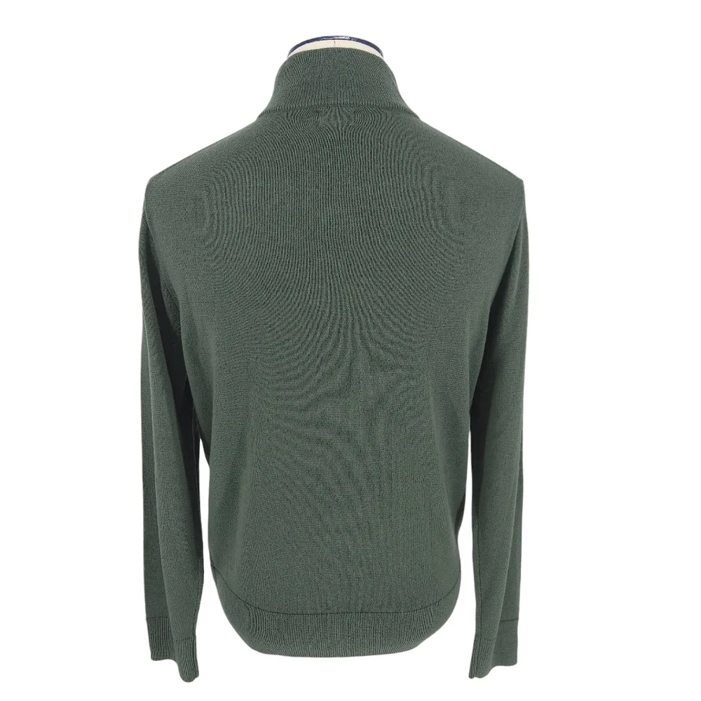 J.CREW Wool Knit Pullover Sweater Green 1/4 Zip Mock Long Sleeve Medium